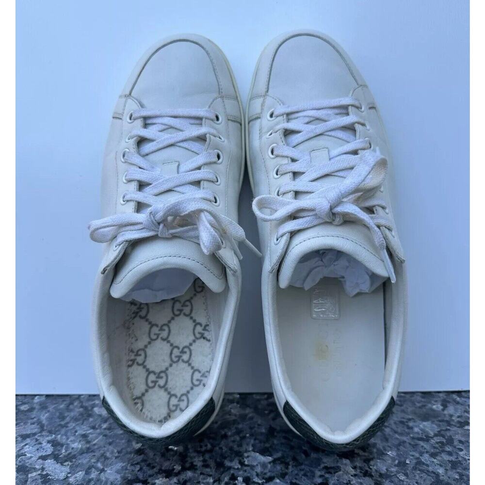 Gucci White Leather Low Top Sneakers Men’s Size 9.5 Missing Insole - Picture 3 of 15
